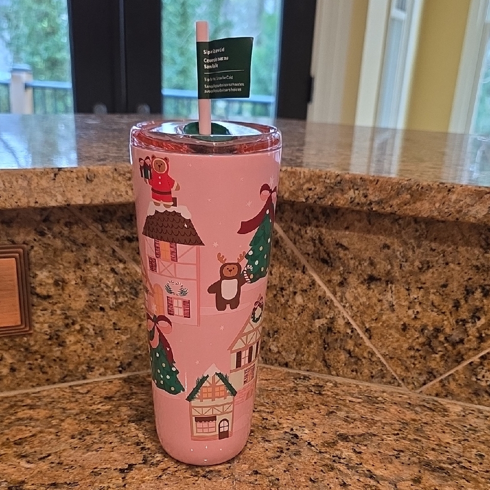 NWT Starbucks Holiday 2025 Pink Bear 24 OZ Tumbler